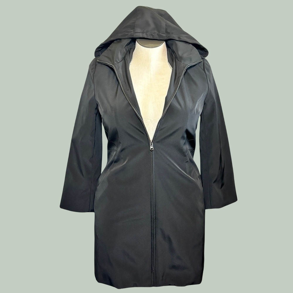 Anne Klein Small Black Full Zip Jacket Removable Hood Gorpcore City Chic Capsule